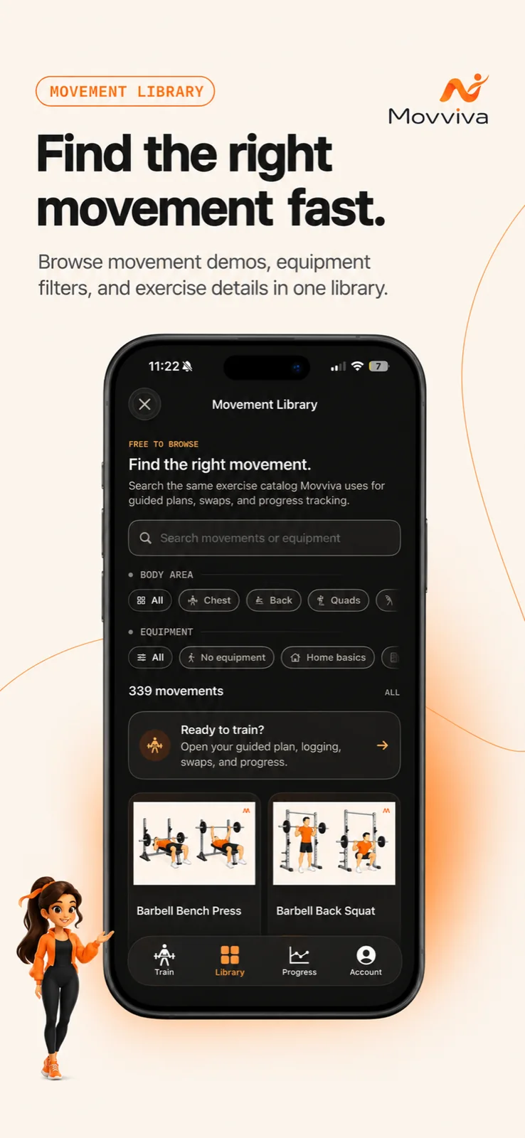 Movviva App Store preview of the free illustrated Movement Library