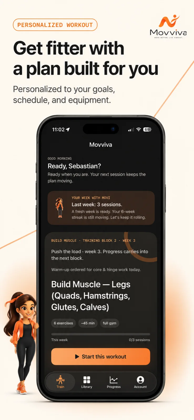 Movviva App Store preview of a personalized workout plan