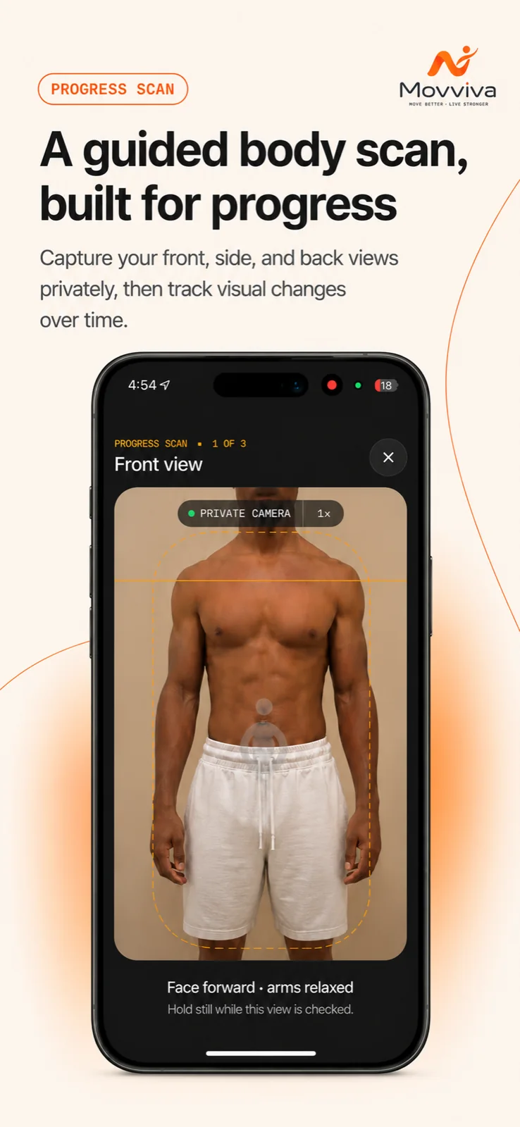 Movviva App Store preview of the private guided Progress Scan